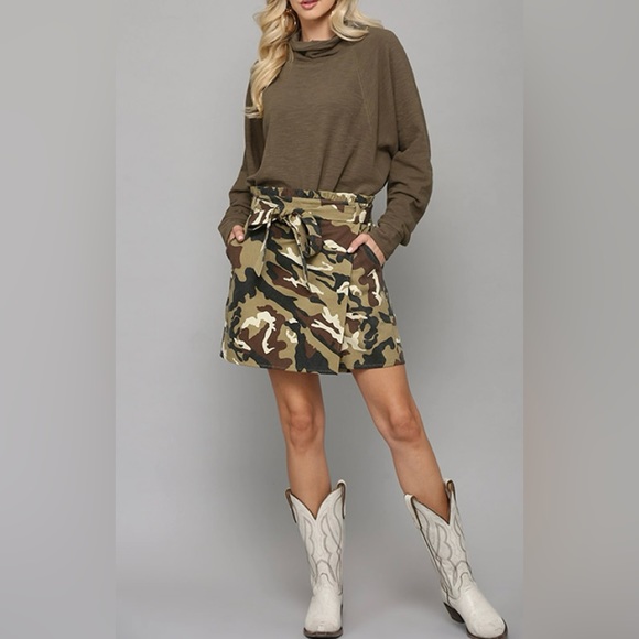 GiGiO Pants - Camo Denim and Front Double Skort with Self Tie